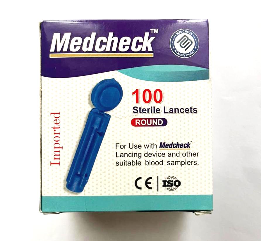 Medcheck Sterile Lancets (Round) – 100 Pcs, Blue
