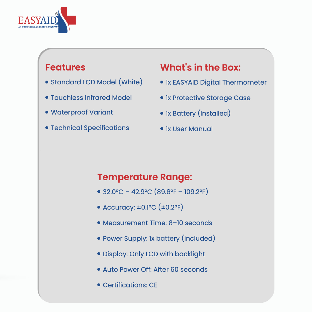 EASYAID Digital Thermometer – Fast & Accurate Temperature Measurement (1 piece)