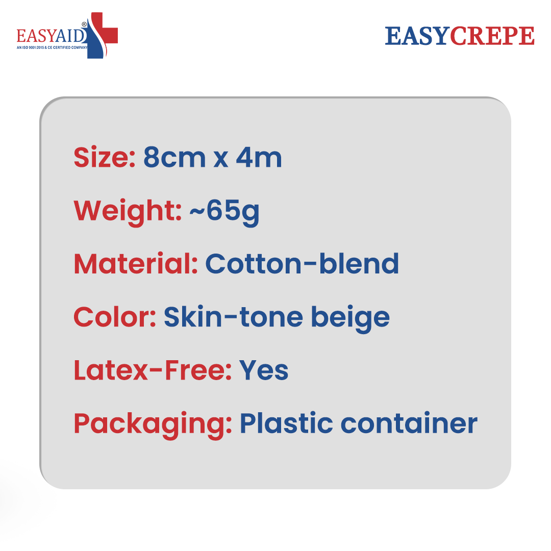 Easycrepe Cotton Crepe Bandage 8cm x 4m – Reusable Support & Sports Injury Aid