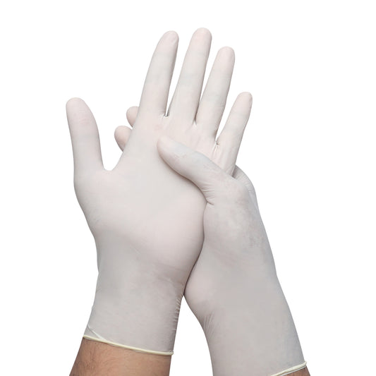 EASYAID Latex Examination Gloves Lightly Powdered, Milky White – 100 Pcs