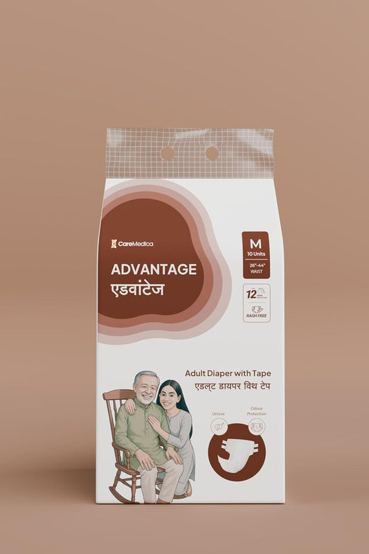 CareMedica Advantage Adult Diaper with Tape – Unisex, Rash-Free, 12-Hour Protection (M, L, XL, XXL Sizes Available)