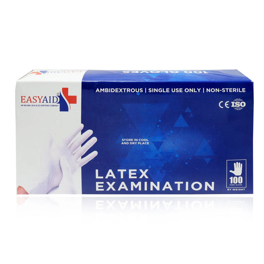 EASYAID Latex Examination Gloves Lightly Powdered, Milky White – 100 Pcs