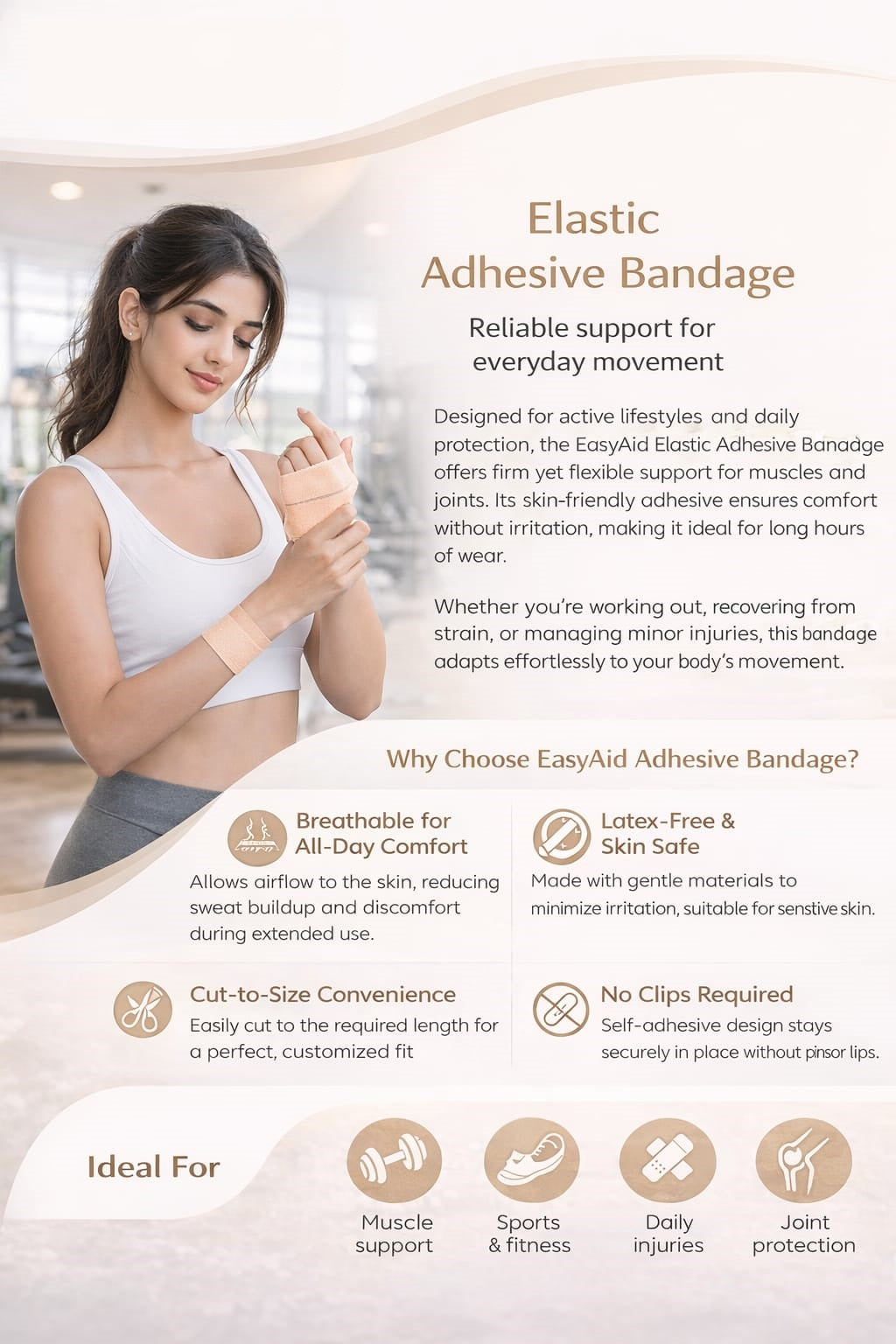 EASYAID Fixaid Plast Elastic Adhesive Bandage With Fast Edges 10cm x 4m (Stretched Length 4/6M)