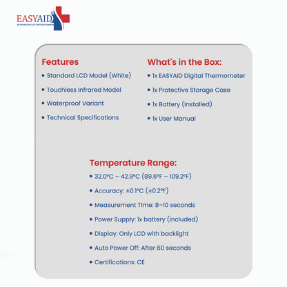 EASYAID Digital Thermometer – Fast & Accurate Temperature Measurement (1 piece)