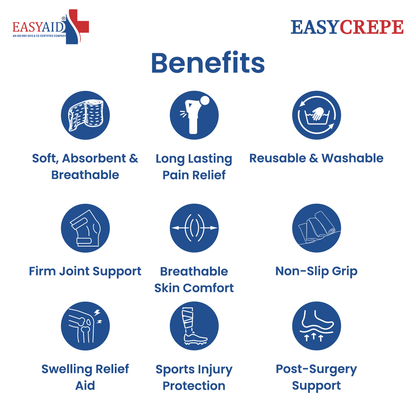 EASYCREPE Cotton Crepe Bandage Soft, Stretchable Compression Bandage for Pain Relief & Joint Support