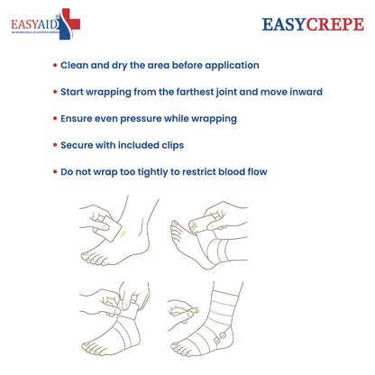 EASYCREPE Cotton Crepe Bandage Soft, Stretchable Compression Bandage for Pain Relief & Joint Support