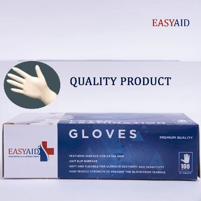 EASYAID Latex Examination Gloves Lightly Powdered, Milky White – 100 Pcs
