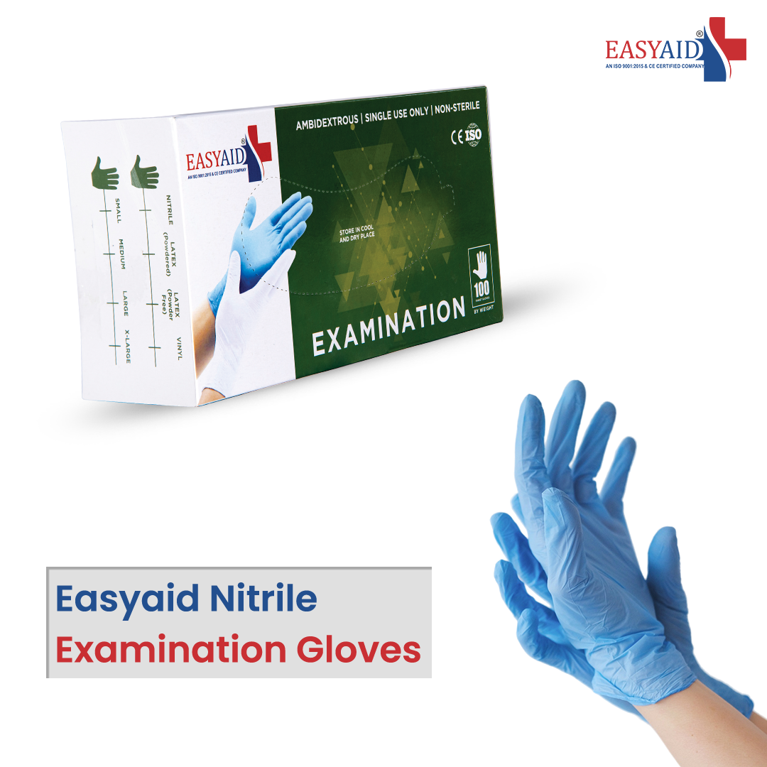 EASYAID Nitrile Examination Gloves – Green, Latex-Free, Powder-Free, Non-Sterile (Pack of 100)