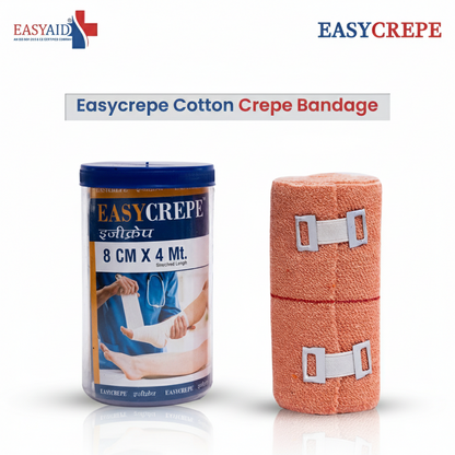 EASYCREPE Cotton Crepe Bandage 8cm x 4m (stretched) – Soft, Stretchable Compression Bandage for Pain Relief & Joint Support