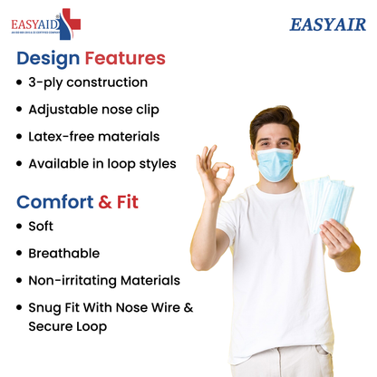 EASYAIR 3-Ply Disposable Face Mask Ear Loop Blue (50 pcs)