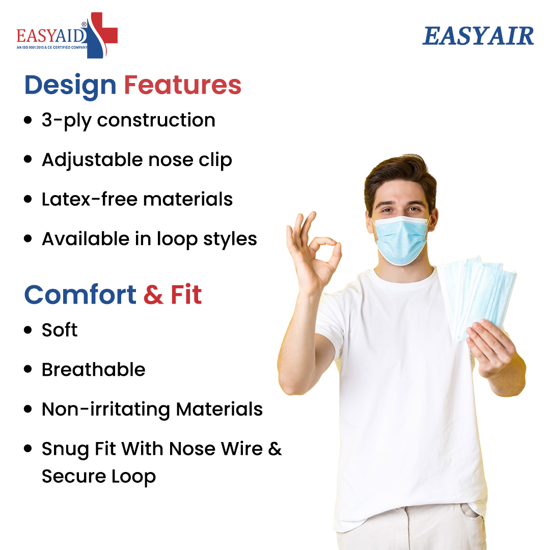 EASYAIR 3-Ply Disposable Face Mask Tie Style Blue – 50 pcs
