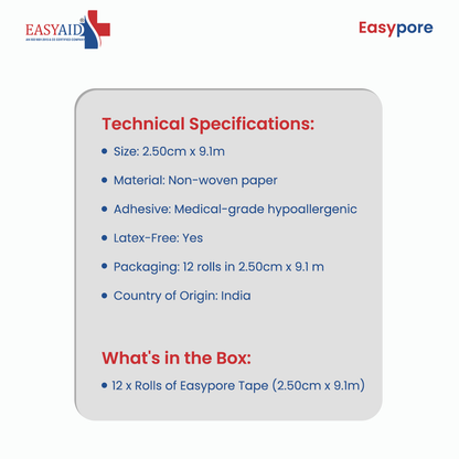 EASYPORE Microporous Paper Tape – 2.5cm x 9.1m – Box of 12 Rolls