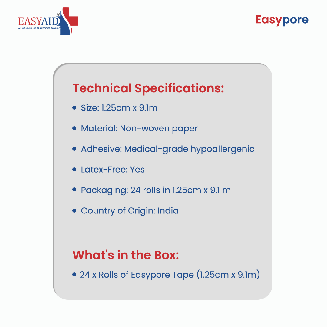 EASYPORE Microporous Paper Tape – 1.25cm x 9.1m – Box of 24 Rolls