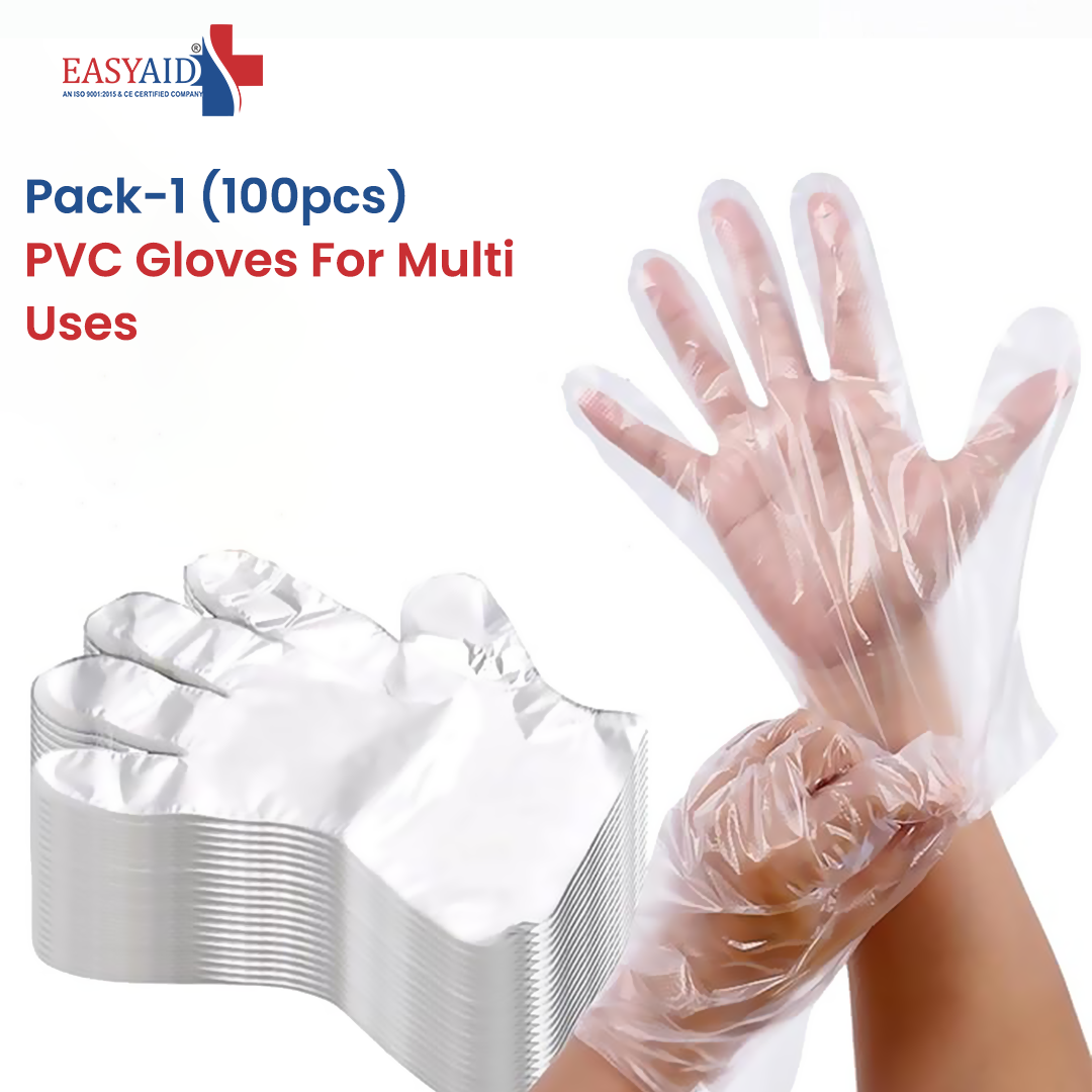 EASYAID Poly PVC Gloves – Enhanced Grip, 100 Pcs