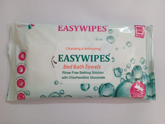 Easywipes Bed Bath Towels | Rinse-Free, Alcohol-Free & Hypoallergenic Patient Wipes (10 pcs)