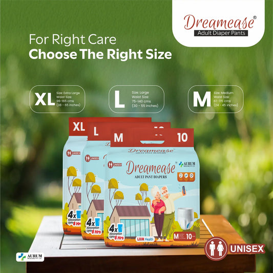Dreamease Adult Diaper Pants for Men & Women – Unisex Disposable Pant Style Diapers with 8 Hours Leakage Protection (Pack of 10)