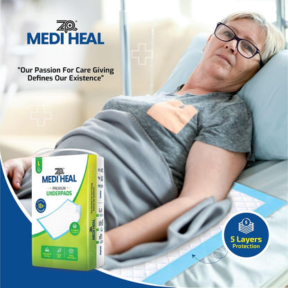 Medi Heal Premium Underpads – 5-Layer, Waterproof, Large 60x90 cm Pack of 10